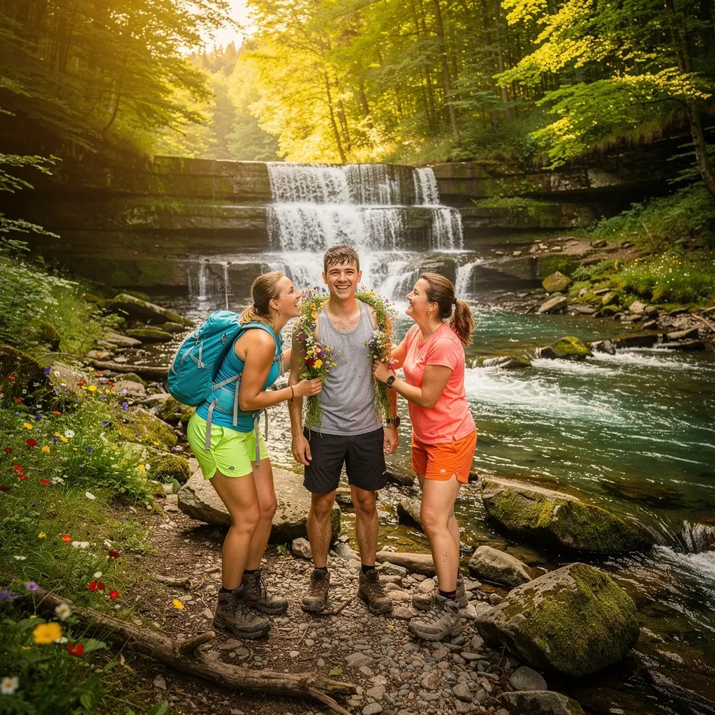 A family enjoying a picnic near a sparkling stream, surrounded by the sounds of nature in Slovakia.