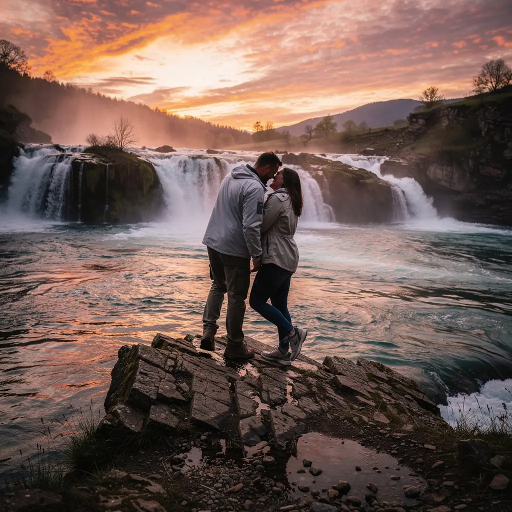 A breathtaking view of a cascading waterfall surrounded by lush green forests in Slovakia.